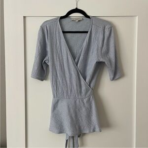 LOFT Blue Striped Wrap Blouse